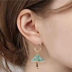 New ZARA Sage dot mushroom toadstool hoop charm earrings